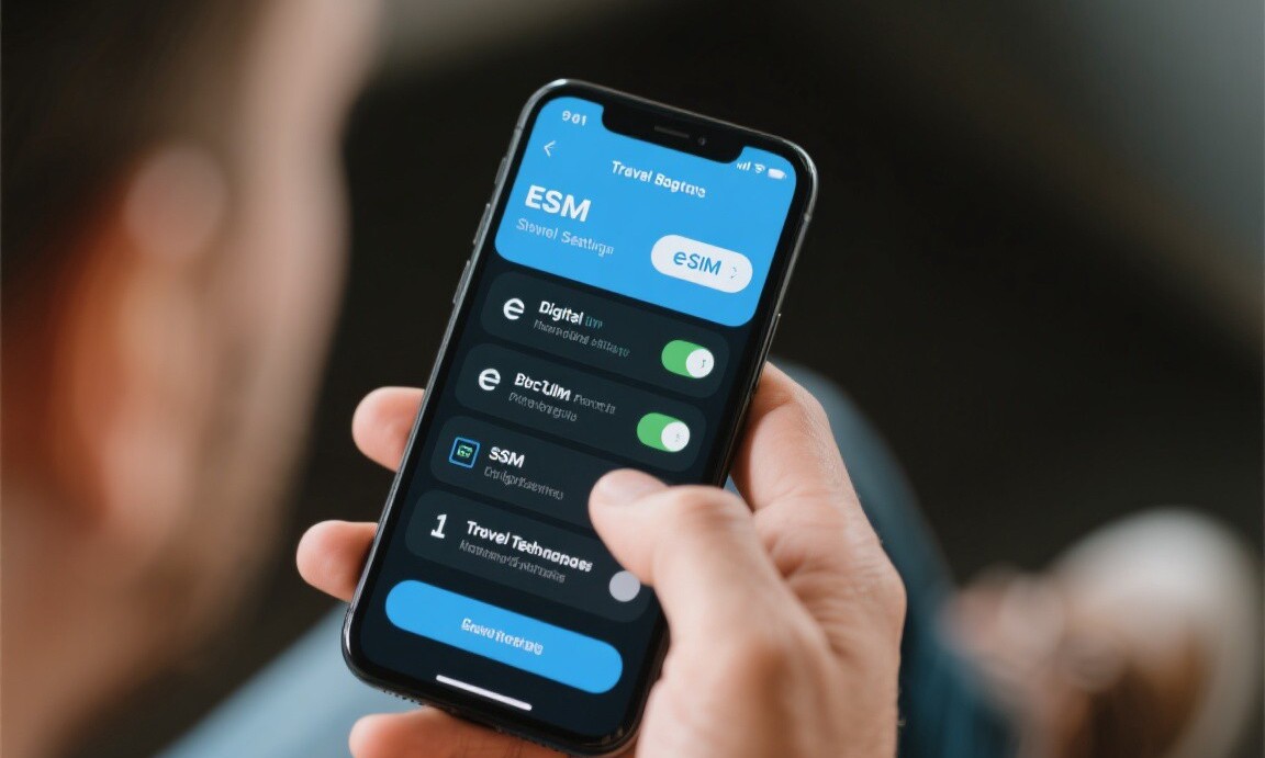 Setting up an eSIM profile on a smartphone before departure