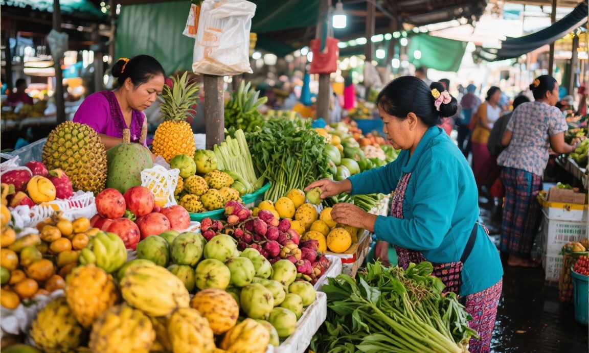 Fresh produce at a wet market in Chiang Mai, Thailand