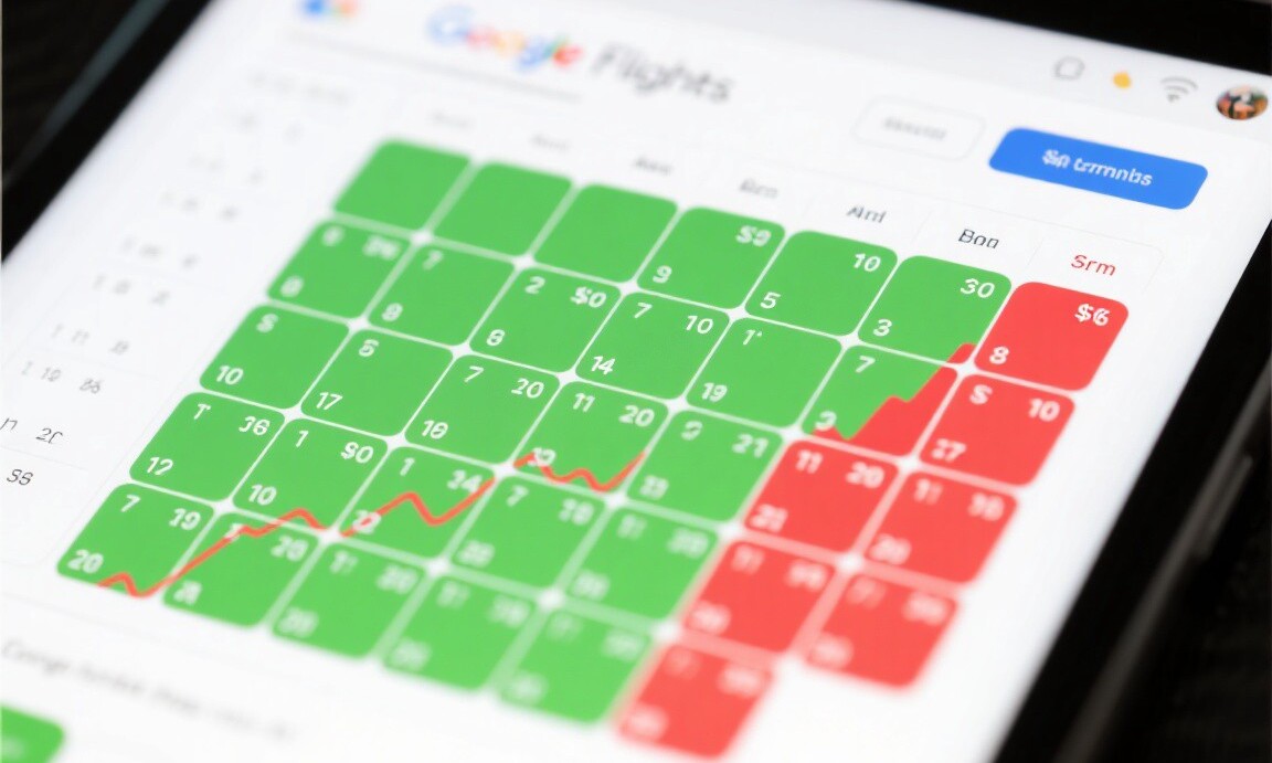 Google Flights date grid showing price variations by day