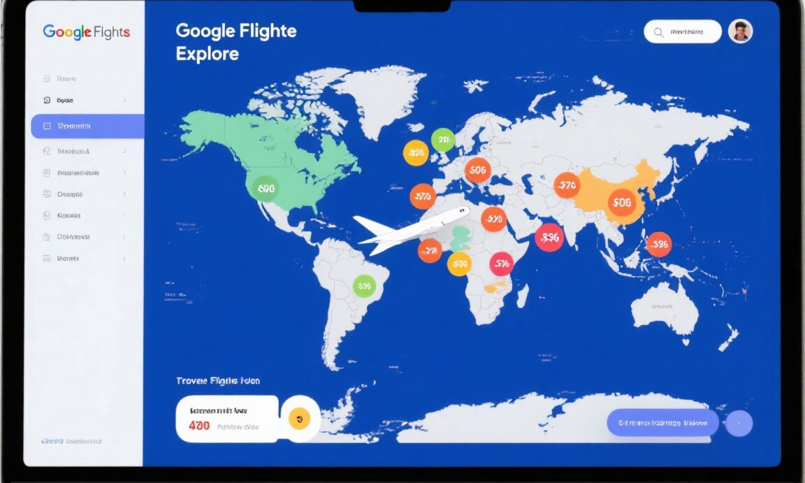 Google Flights Explore map showing global flight prices