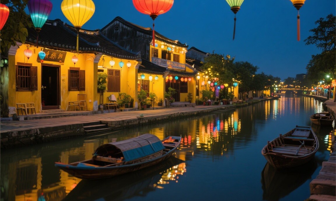 Hoi An ancient town illuminated by silk lanterns at night