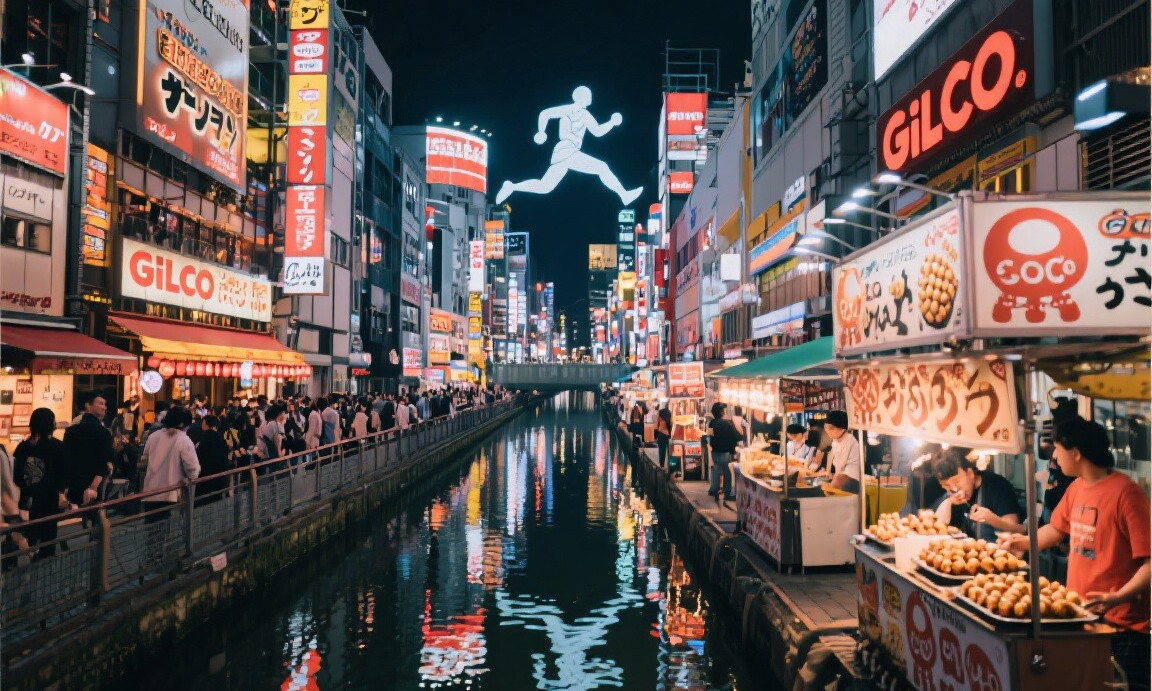 Street food stalls in Osaka's Dotonbori district