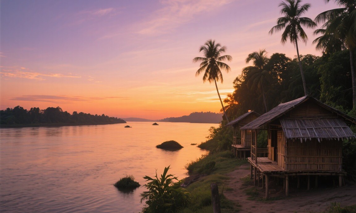 Sunset over the Mekong River on Don Det, Laos