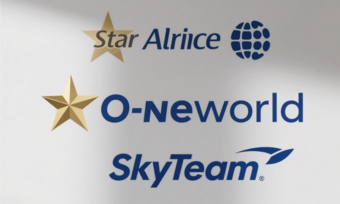 Airline alliance logos: Star Alliance, Oneworld, SkyTeam