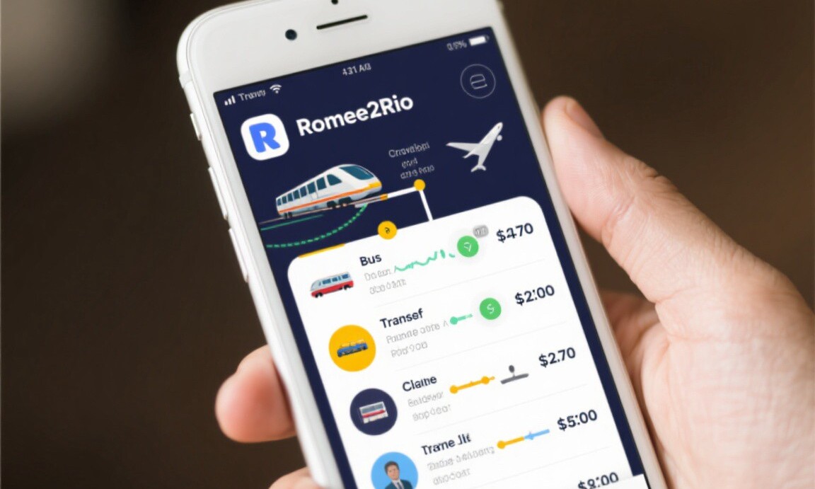 Rome2Rio app showing transport options between cities