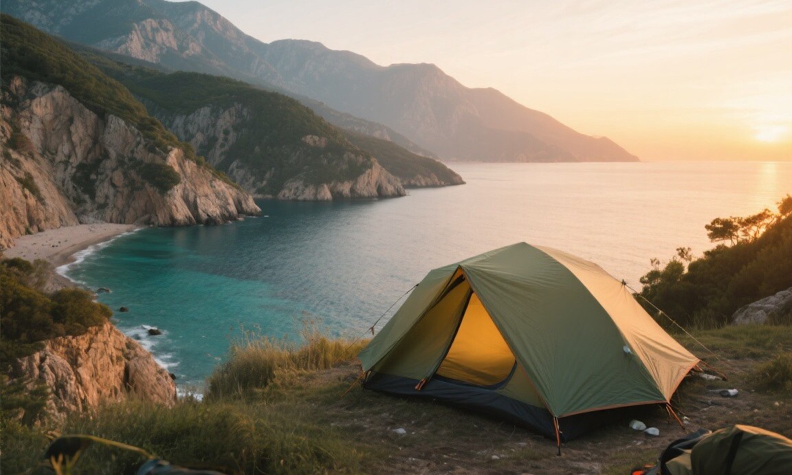 Wild camping spot on the coast of Montenegro