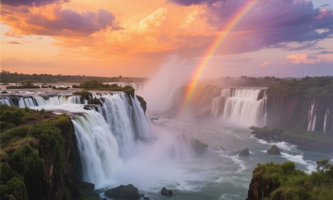 Victoria Falls from the Zambian side at sunset