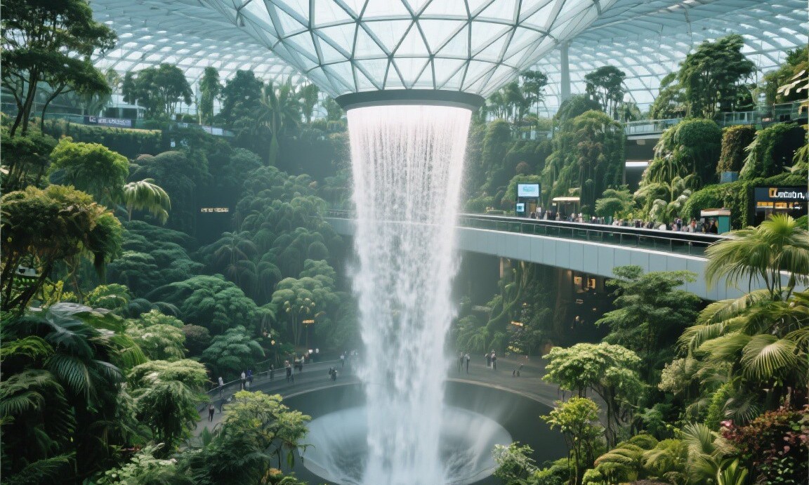 The Rain Vortex waterfall inside Jewel Changi Airport