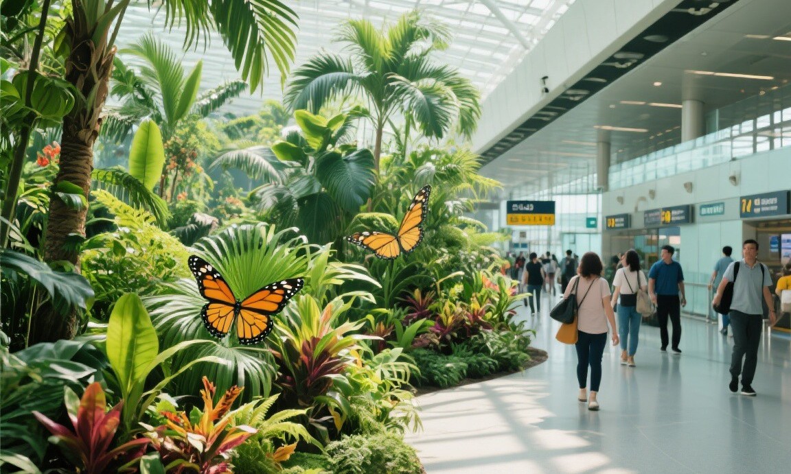 The indoor tropical garden at Singapore Changi Airport Terminal 3