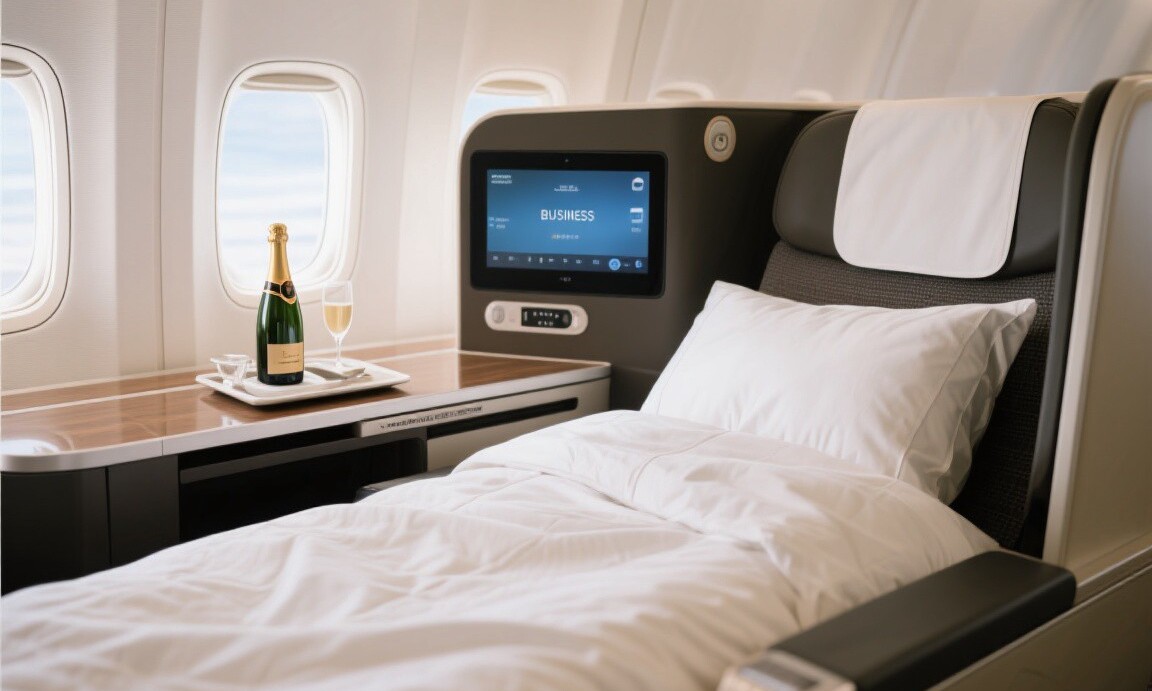 Business class seat on a transatlantic flight
