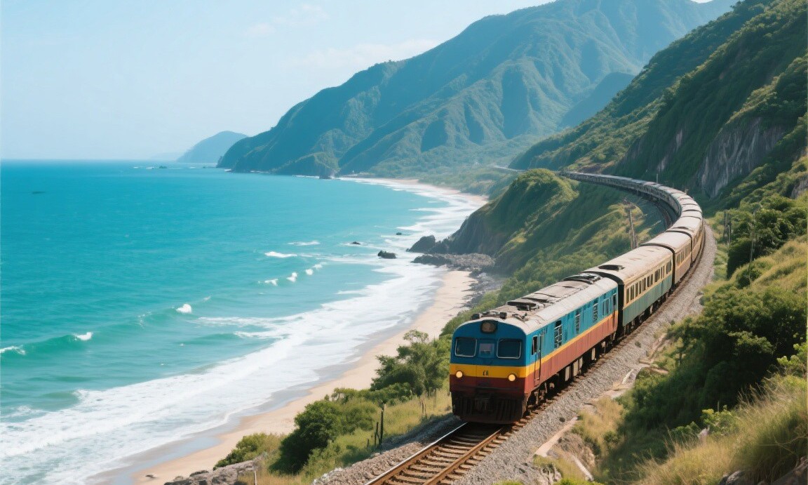 Hai Van Pass coastal train route in central Vietnam